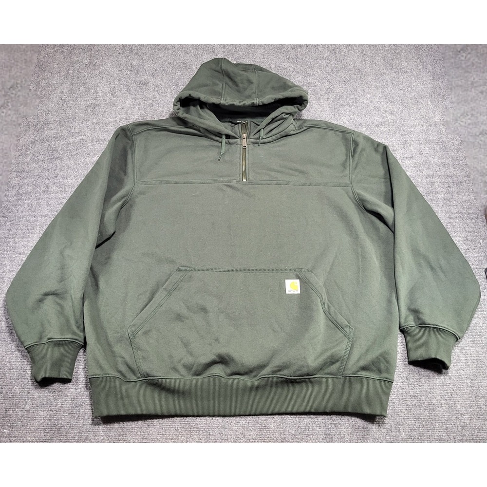 Carhartt Rain Defender Loose Fit Heavyweight 1/4 Zip Green Hoodie Men's Size 2XL